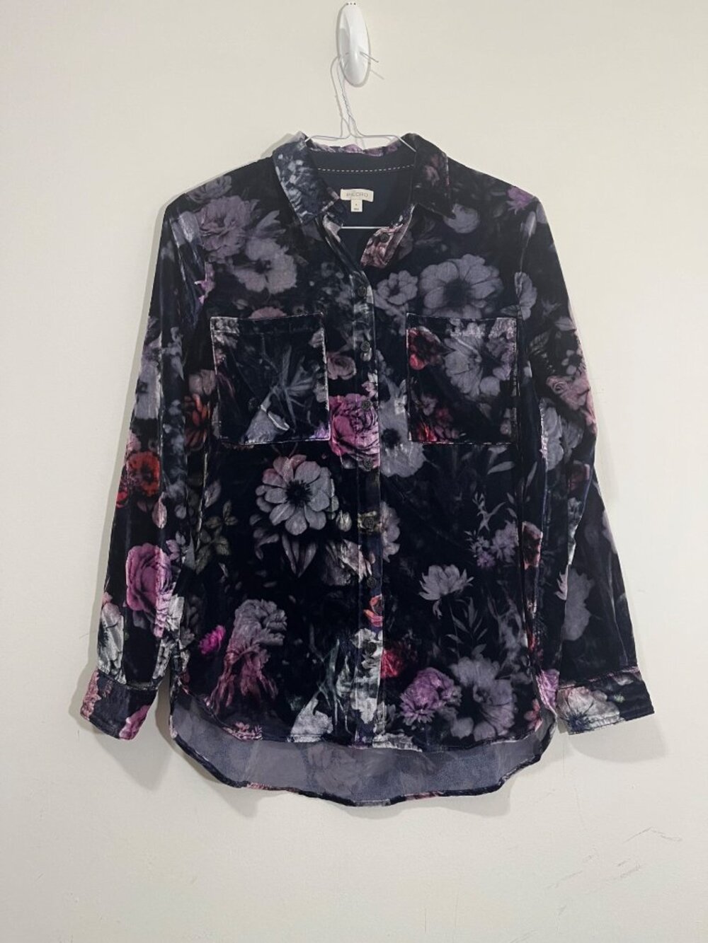 Anthropologie Pilcro Velvet Buttondown Shirt Hadley Dark Floral Blouse S Gothic